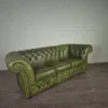 Chesterfield Couch Sofa Rindsleder Grün 2,20 m – Bild 3
