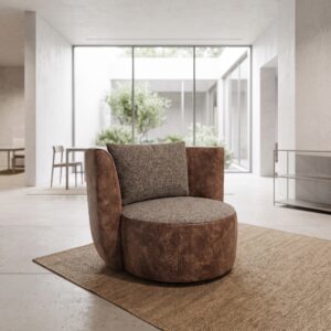 Retro Design Sessel Braun Leder Stoff
