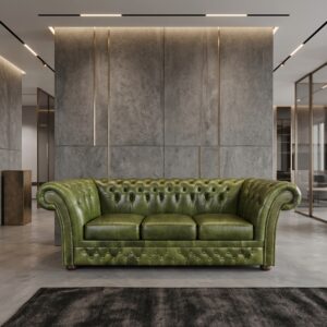 Chesterfield Couch Sofa Rindsleder Grün 2,20 m