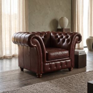 Chesterfield Sessel Leder Dunkelrot-Braun