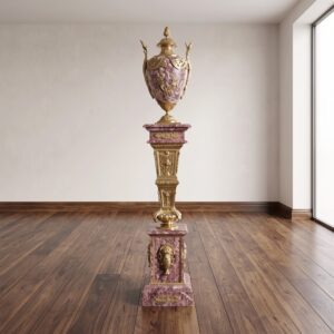 Säule mit Vase Bronze Marmor Rot 1,75 m