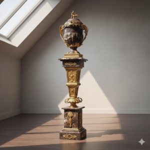 Säule mit Vase Bronze Marmor Schwarz 1,77 m