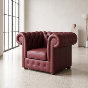 Chesterfield Sessel Leder Weinrot