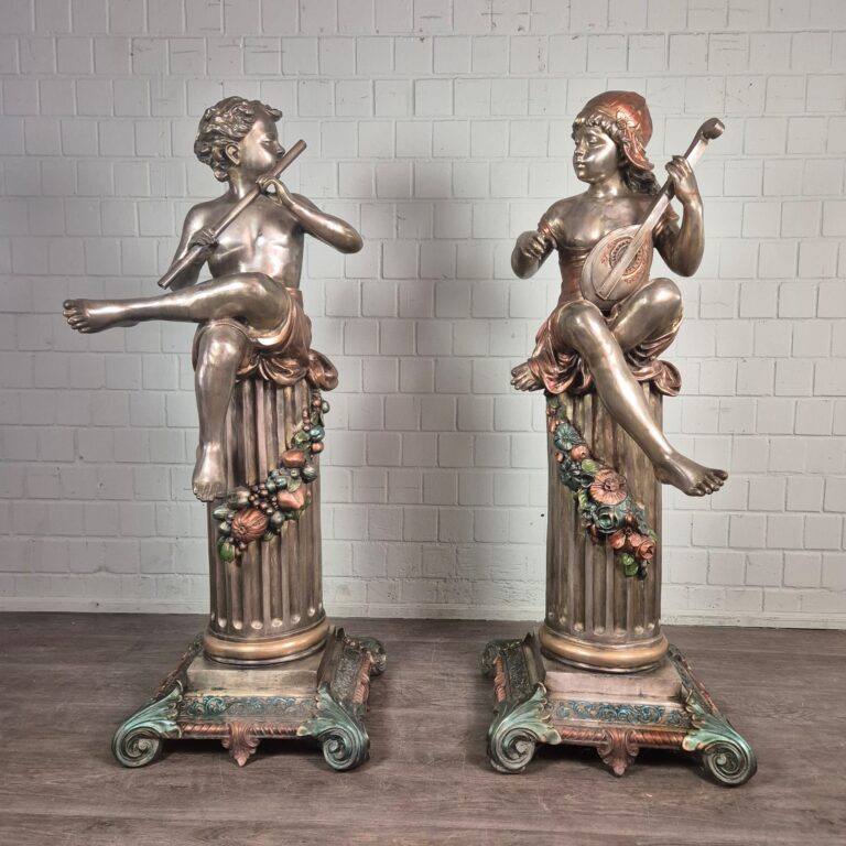 Skulptur Dekoration Kinder Flöte Mandoline Bronze 1,54 m Set – Bild 3