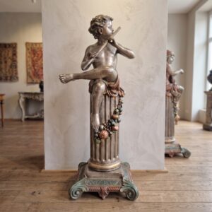 Skulptur Dekoration Kind Flöte Bronze 1,54 m