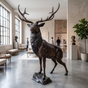 Skulptur Dekoration Hirsch Damhirsch Damwild Bronze 1,70 m