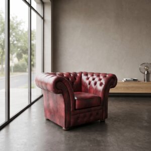 Chesterfield Sessel Leder Dunkelrot-Schwarz