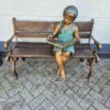 Skulptur Deko-Figur Mädchen auf Bank Bronze 1,15 m – Bild 2