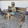 Skulptur Deko-Figur Mädchen auf Bank Bronze 1,15 m