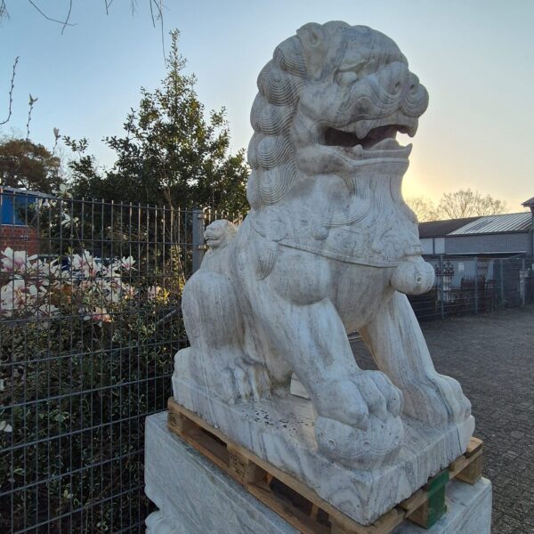Marmor Dekoration Skulptur Löwen auf Sockel 1,65 m Set – Bild 7