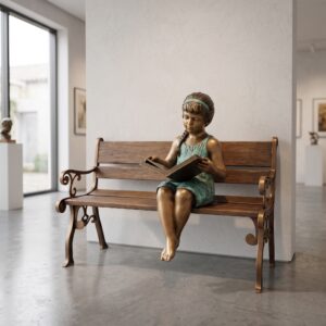 Skulptur Deko-Figur Mädchen auf Bank Bronze 1,15 m