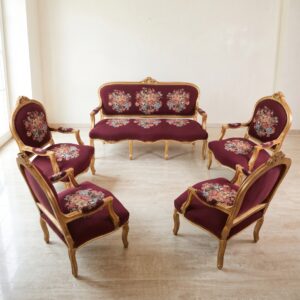 Sofa Couch & 4 Sessel Biedermeierstil Bordeaux Setpreis