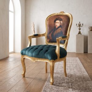 Barockstuhl Stuhl Barockstil Rembrandt Gold-Minttürkis