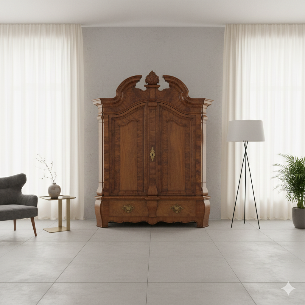 Zangenkopfschrank Schrank Barock 1750 Nussbaum – Bild 2