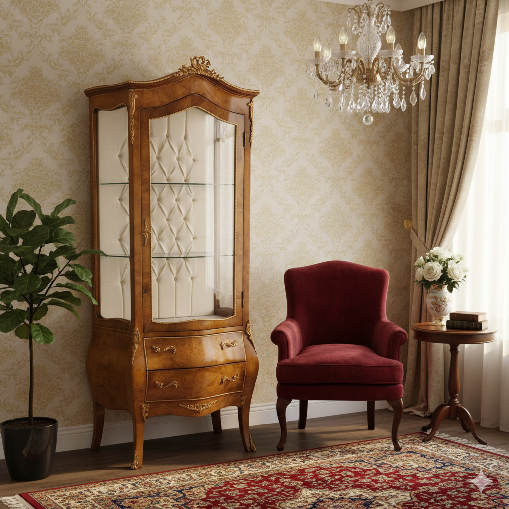 Vitrine Barockstil Nussbaum 0,84 m – Bild 2