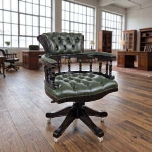 Chesterfield Bürostuhl Schreibtischstuhl Leder Grün