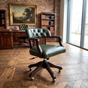 Chesterfield Bürostuhl Schreibtischstuhl Leder Grün