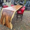Baumstamm Stehtisch Bartisch L-Form Teakholz 3,70 m – Bild 2