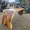Baumstamm Stehtisch Bartisch L-Form Teakholz 3,70 m