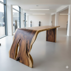 Baumstamm Stehtisch Bartisch L-Form Teakholz 3,70 m