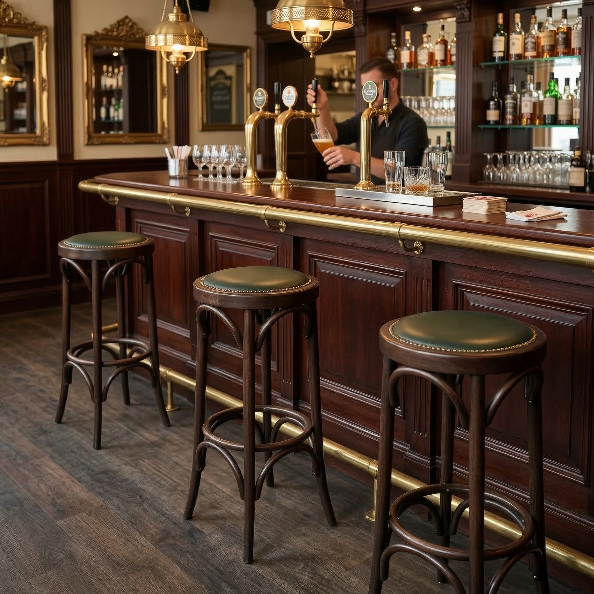 Barhocker Vintage Nussbaum Dunkelgrün – Bild 2