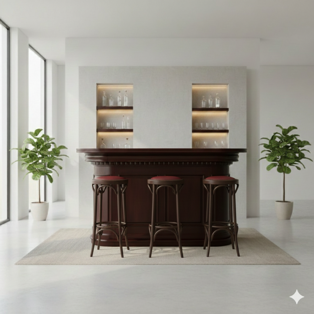 Barhocker Vintage Nussbaum Weinrot – Bild 2