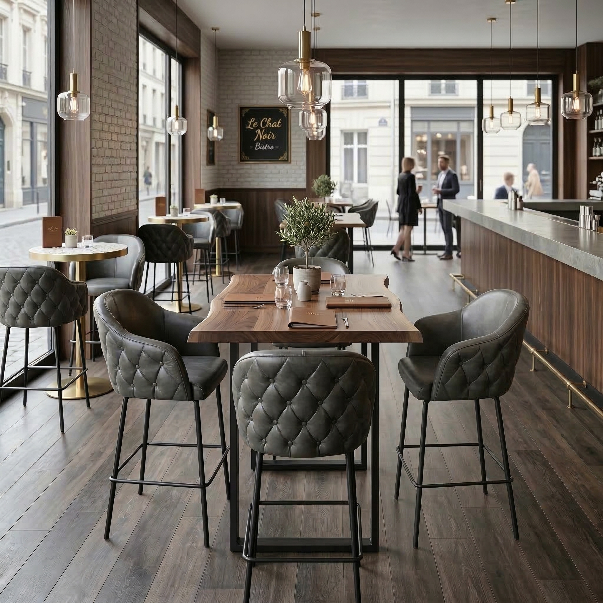 Bistrohocker Bistrostuhl Olive Leder – Bild 2