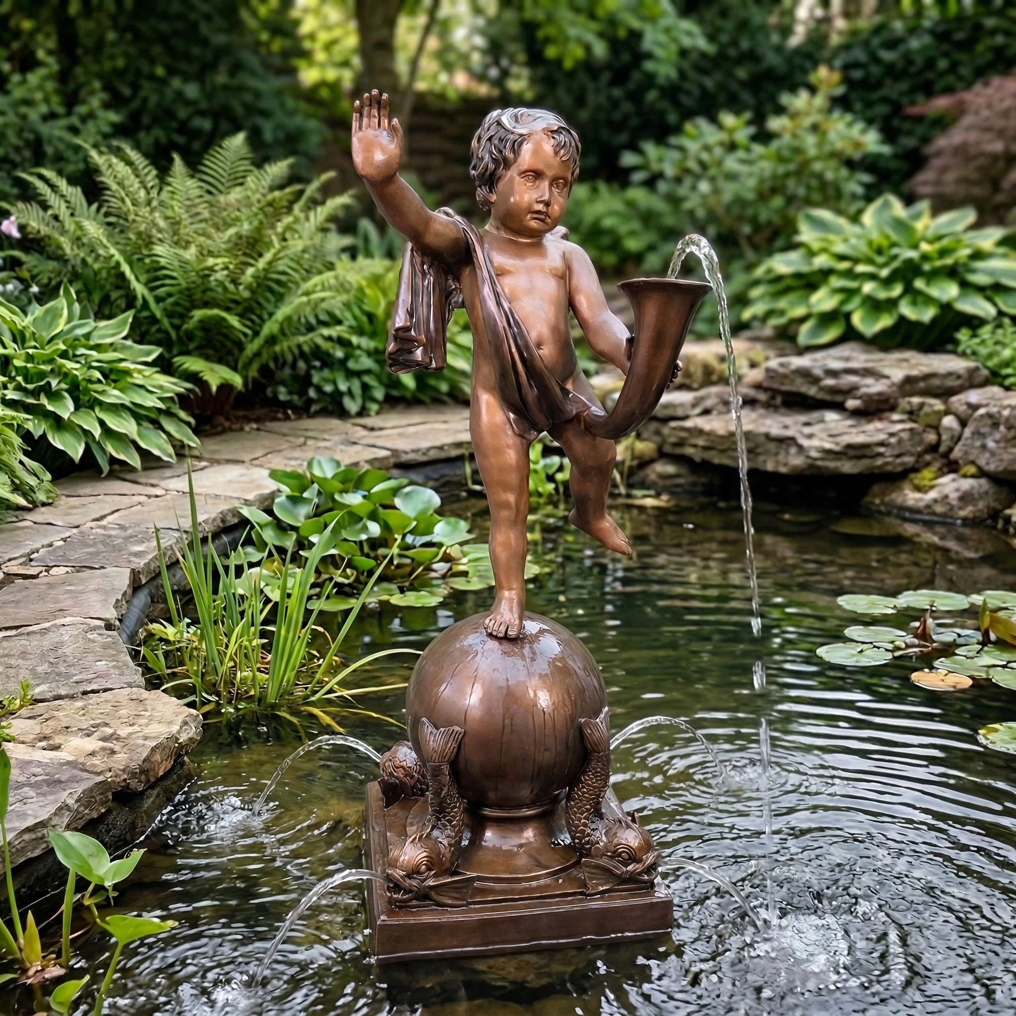 Wasserspeier Skulptur Dekoration Putte Bronze 1,25 m – Bild 2