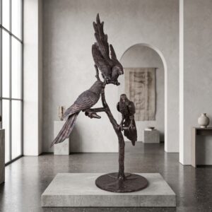 Skulptur Dekoration Papagei Ara Bronze 1,79 m
