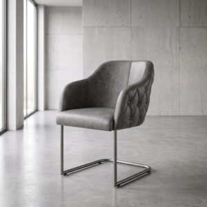 Stuhl Küchenstuhl Esszimmerstuhl Leder Anthrazit washed