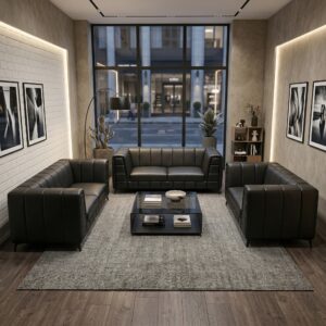 Couchgarnitur Leder Schwarz 3-2-1