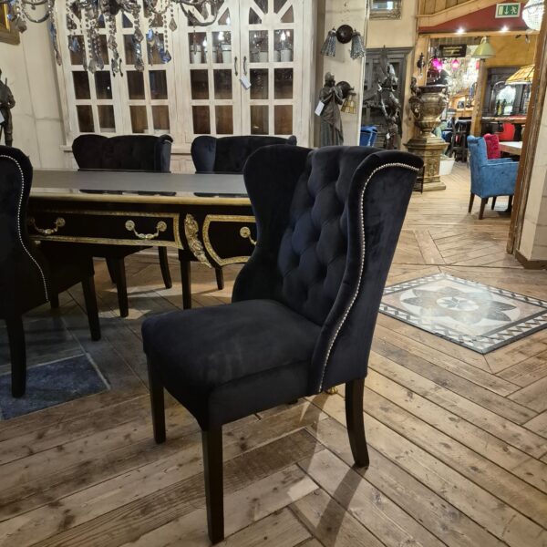 Esszimmerstuhl Stuhl Ohrenbackenstuhl Chesterfield Schwarz