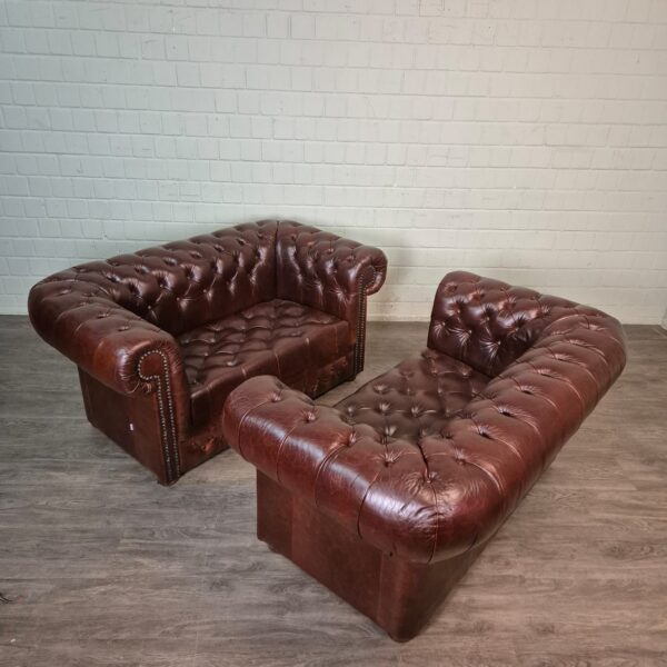 Chesterfield Sofa Couch Leder Kastanienbraun 1,65 m Set