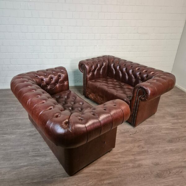 Chesterfield Sofa Couch Leder Kastanienbraun 1,65 m Set – Bild 4