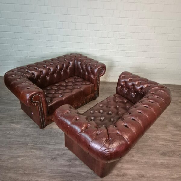 Chesterfield Sofa Couch Leder Kastanienbraun 1,65 m Set – Bild 5