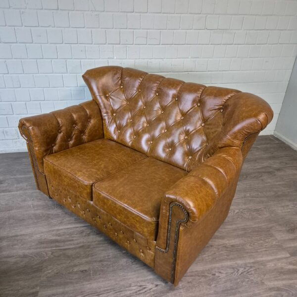 Chesterfield Sofa Couch Leder Cognac 1,53 m – Bild 3