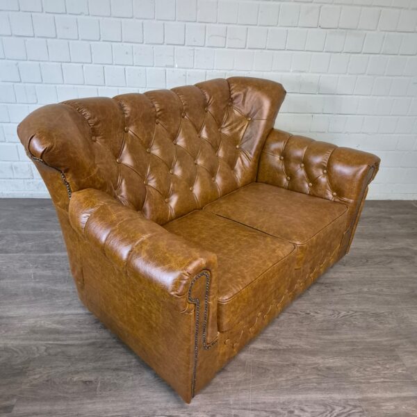 Chesterfield Sofa Couch Leder Cognac 1,53 m