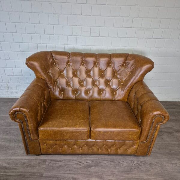 Chesterfield Sofa Couch Leder Cognac 1,53 m – Bild 2