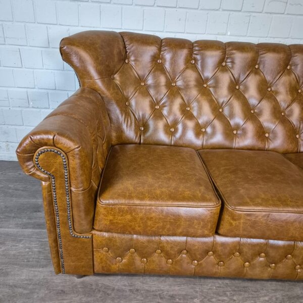 Chesterfield Couchgarnitur Camel 3-2-1 Leder – Bild 6