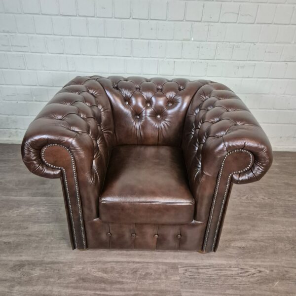 Chesterfield Sessel Leder Braun – Bild 2