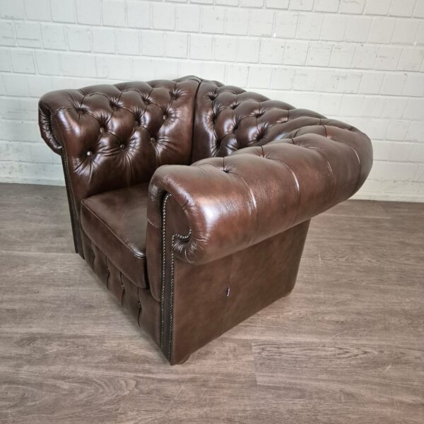 Chesterfield Sessel Leder Braun – Bild 4