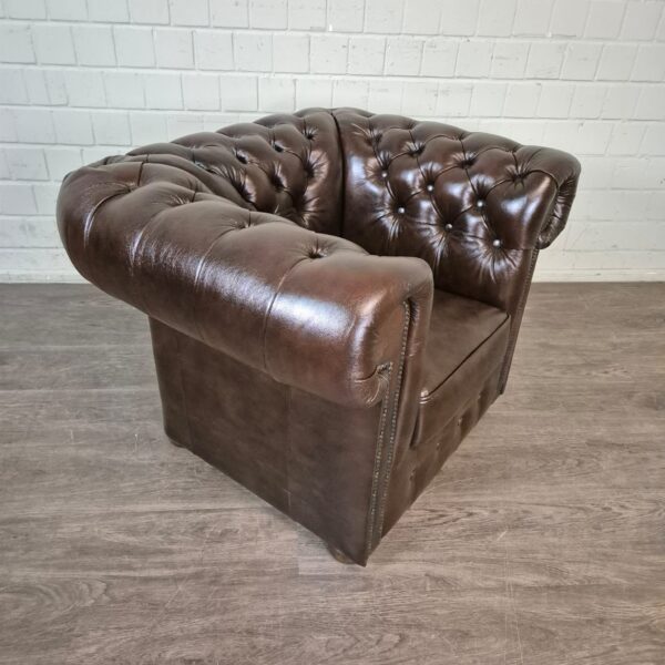 Chesterfield Sessel Leder Braun – Bild 3