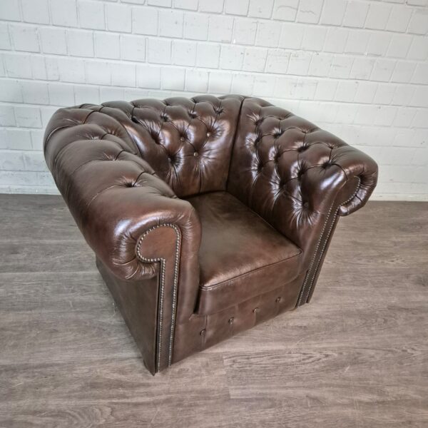 Chesterfield Sessel Leder Braun