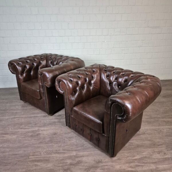 Chesterfield Sessel Leder Braun Set