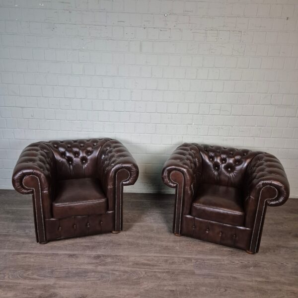 Chesterfield Sessel Leder Braun Set – Bild 2