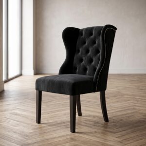 Esszimmerstuhl Stuhl Ohrenbackenstuhl Chesterfield Schwarz