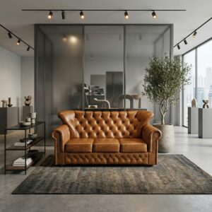 Chesterfield Sofa Couch Leder Cognac 1,95 m