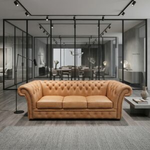 Chesterfield Sofa Couch Leder Camel 2,45 m