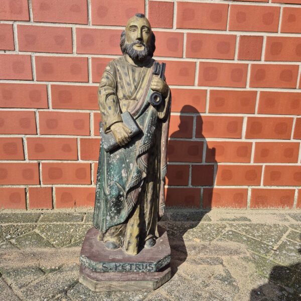 Sakrale Holzstatue Heiligenfigur Petrus Buche