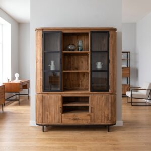 Vitrine Bücherschrank Oval Teakholz 1,80 m
